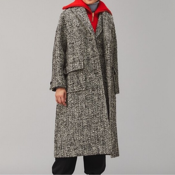 NWT TORY BURCH oversized tweed coat in black ivory size 10 ($1298) - Picture 2 of 13
